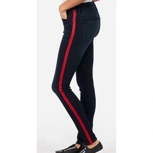 Express Women's Size 10 Blue MidRise Red Stripe Dark Wash Skinny Stretch Jegging